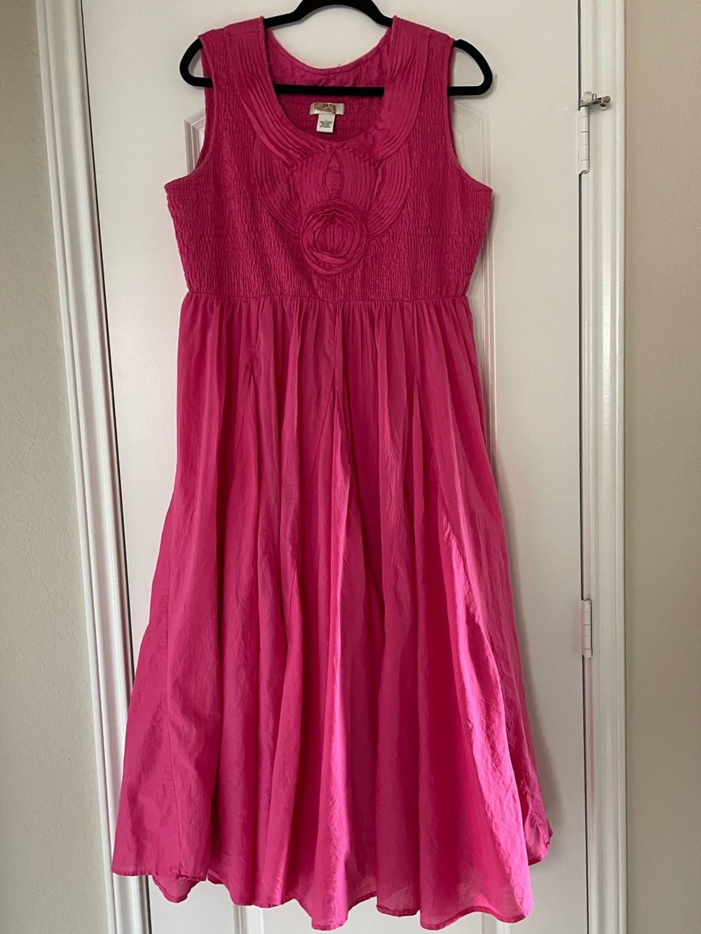 Neiman Marcus Rosette Hot Pink Maxi Flared Sundress SZ L Full flowy Skirt |Gorg - Picture 4 of 12